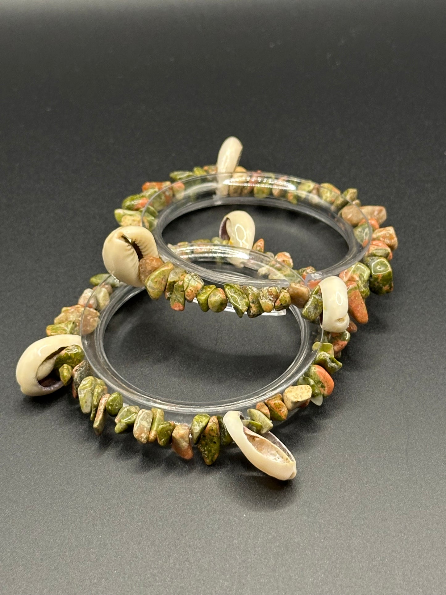 Gemstone Bracelets W/ Cowrie Shells (Pair)