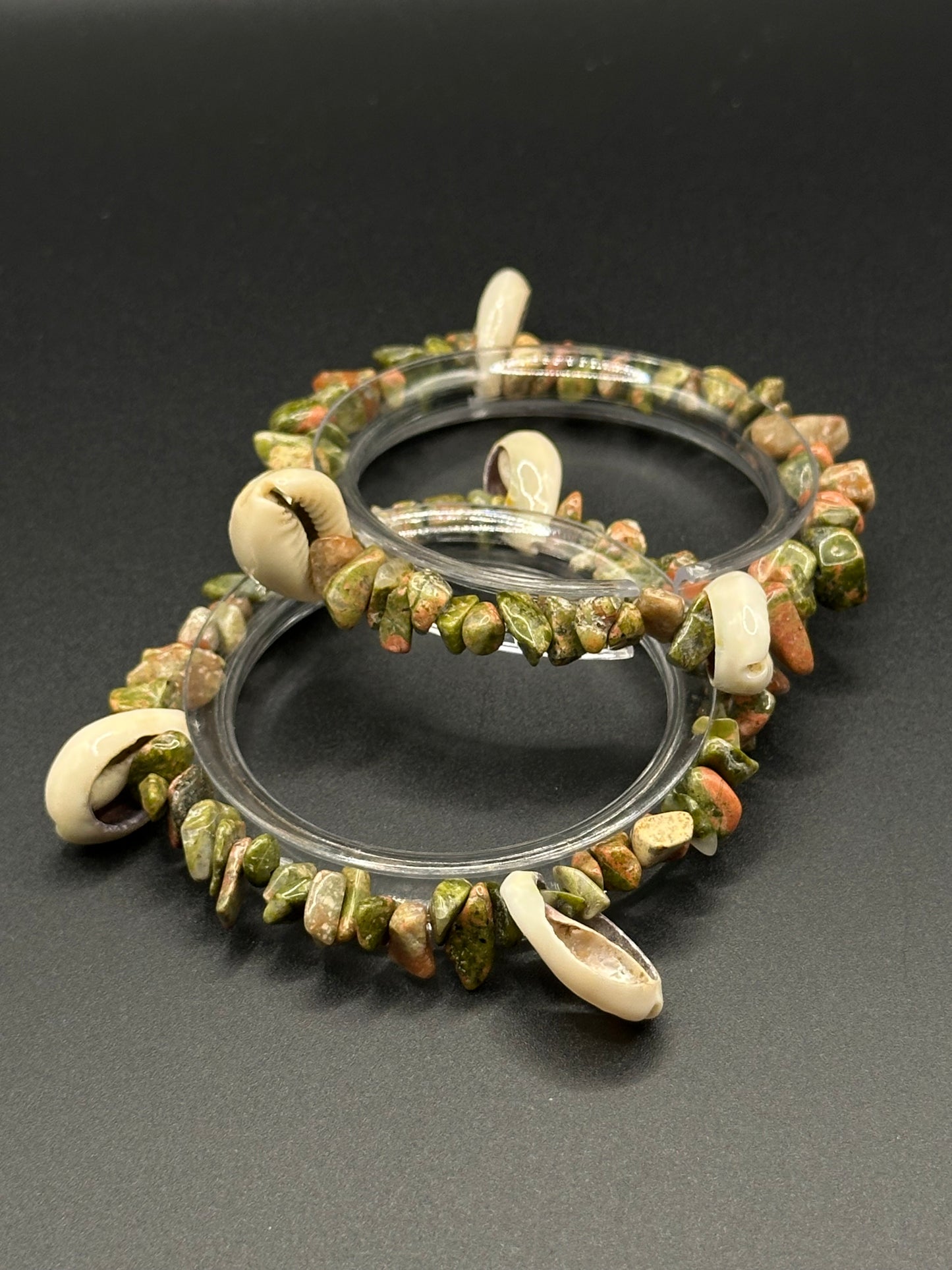 Gemstone Bracelets W/ Cowrie Shells (Pair)