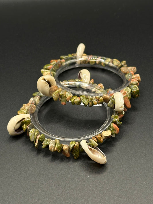Gemstone Bracelets W/ Cowrie Shells (Pair)