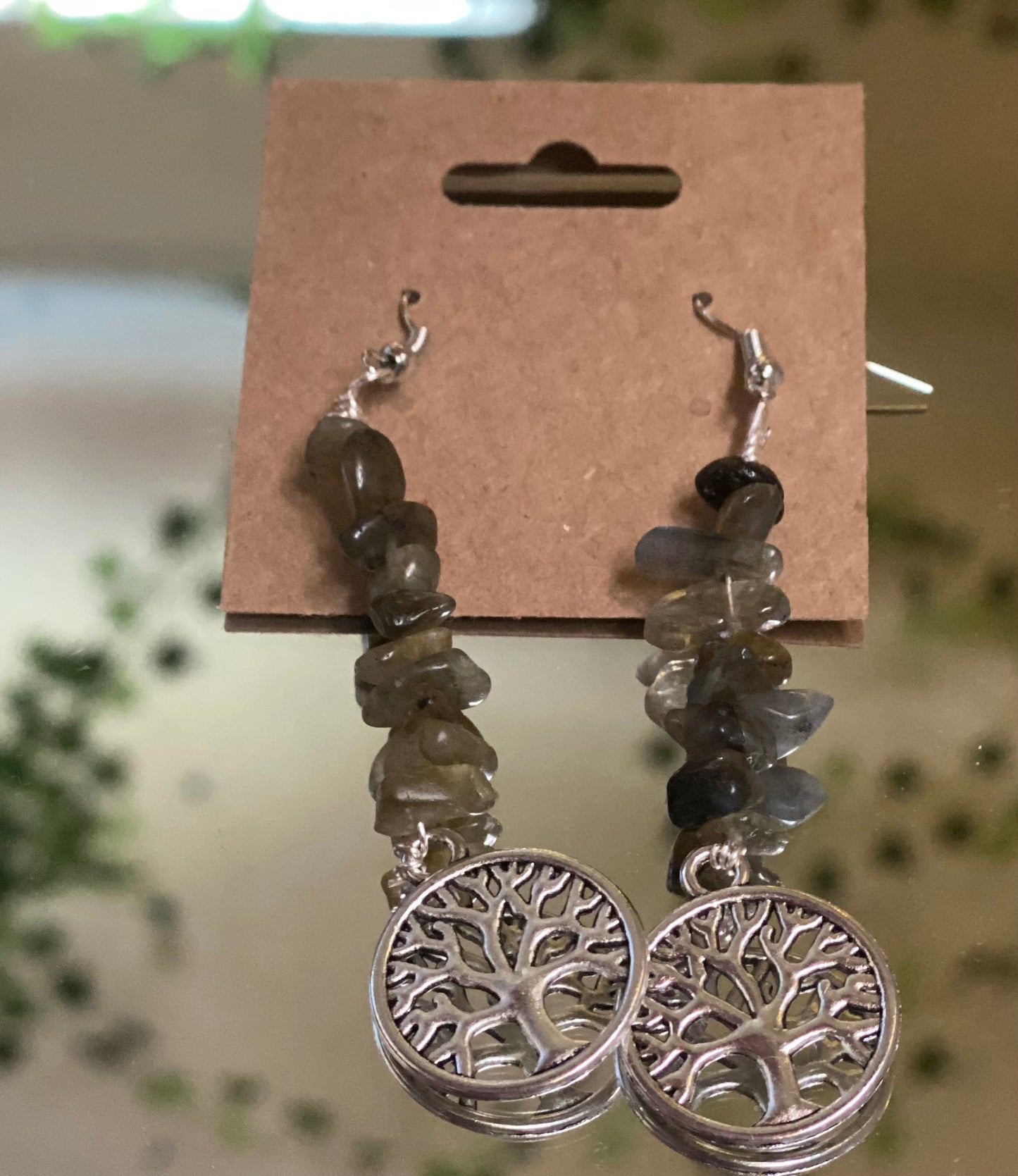 SILVER- Grey Tree of Life Earrings