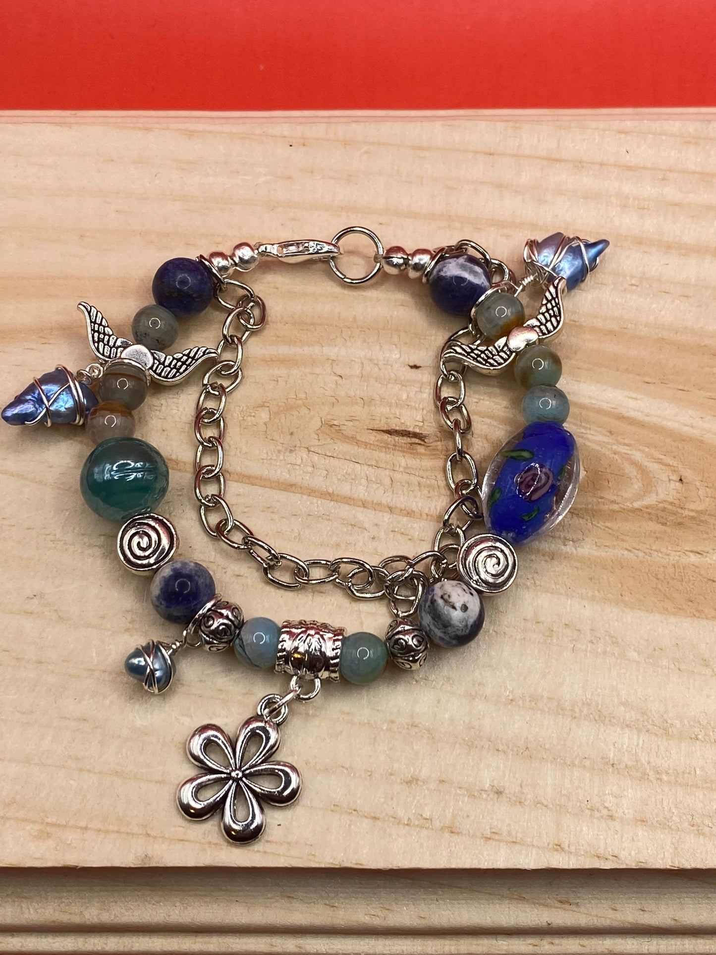 Blue Flower W/Freshwater Pearls