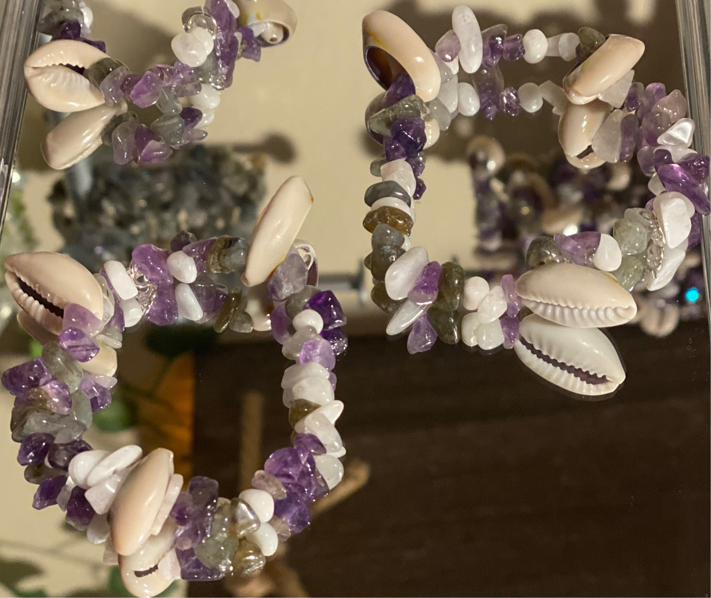 Grey & Amethyst Beads Mix w/ Sea shells