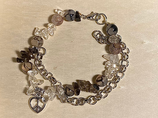 Peace Heart Black& Clear Quartz Bracelet