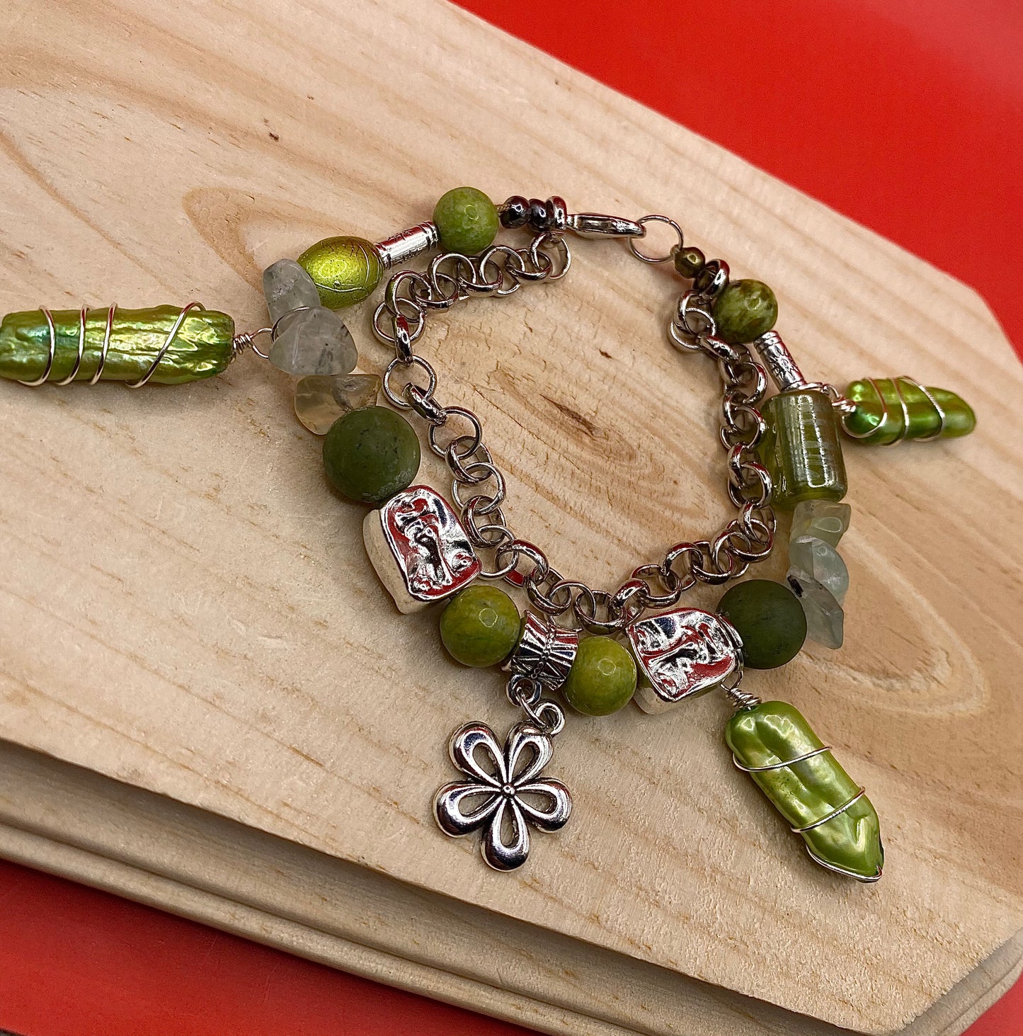 Green Flower W/freshwater Pearls