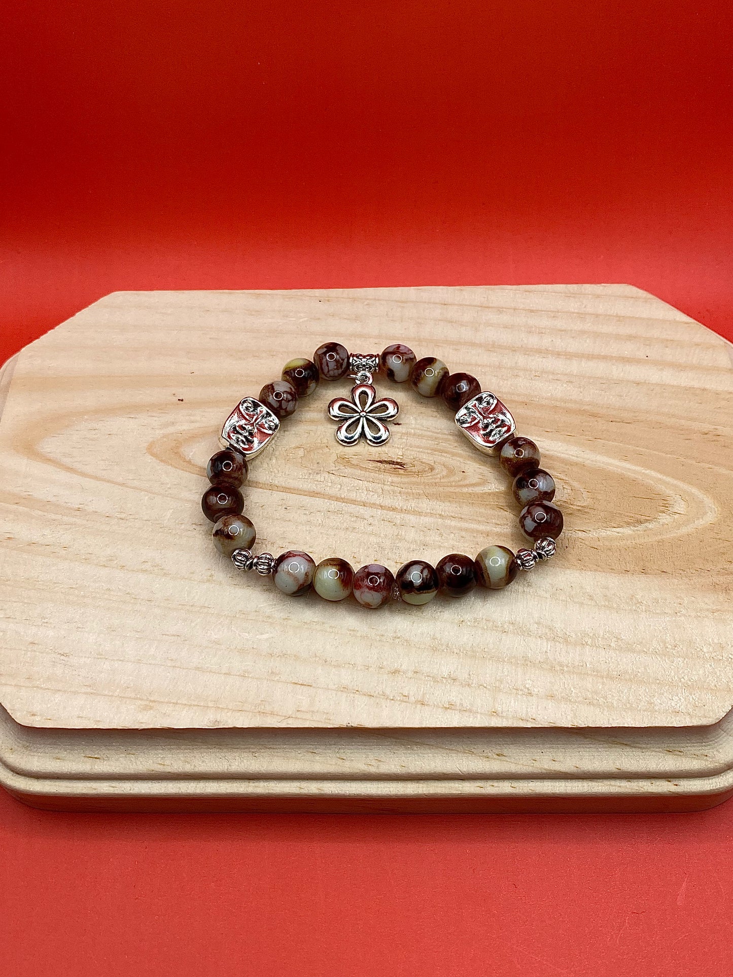 Metallic Red Crackle Flower