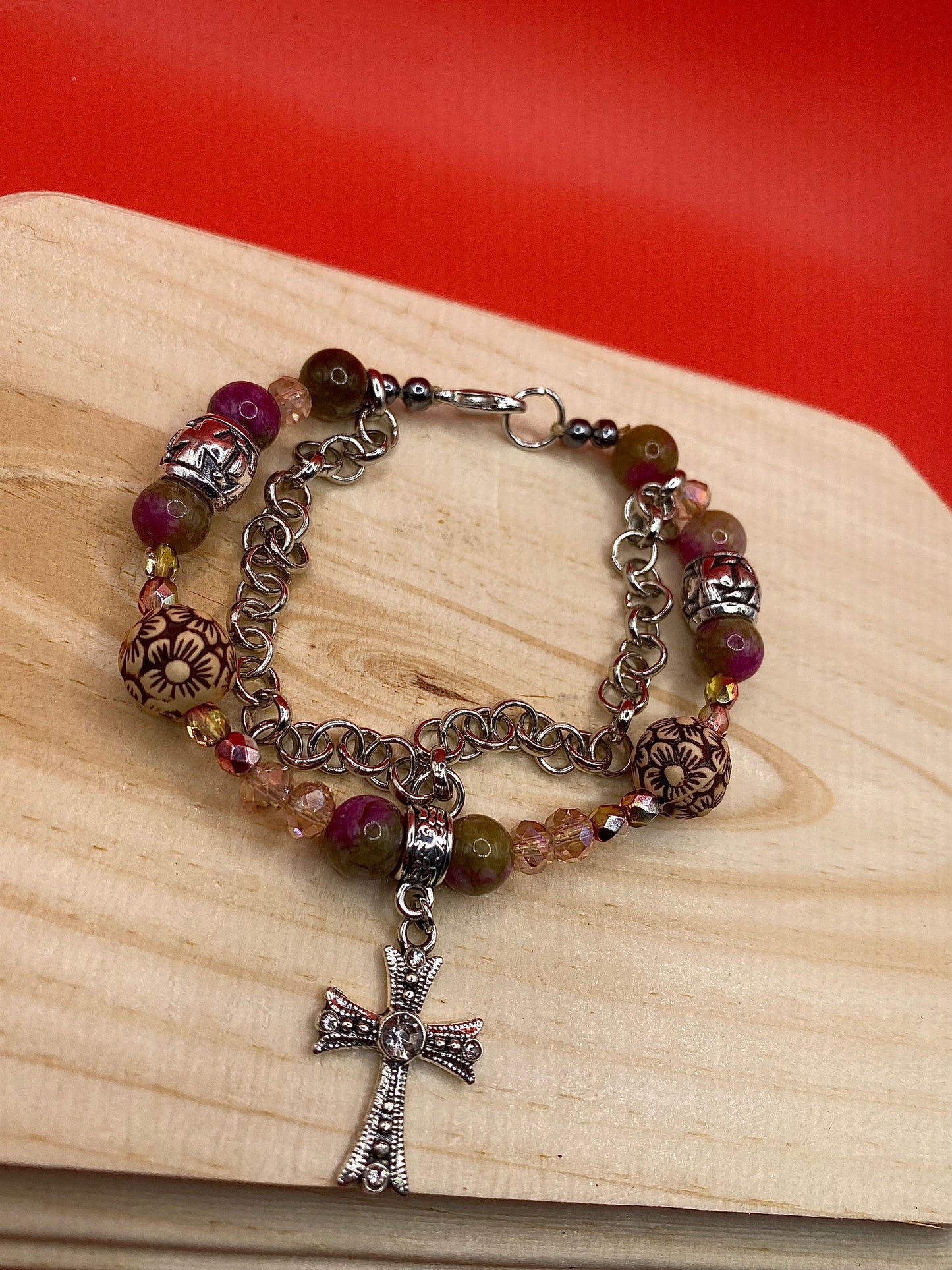 Pink Cross Bracelet