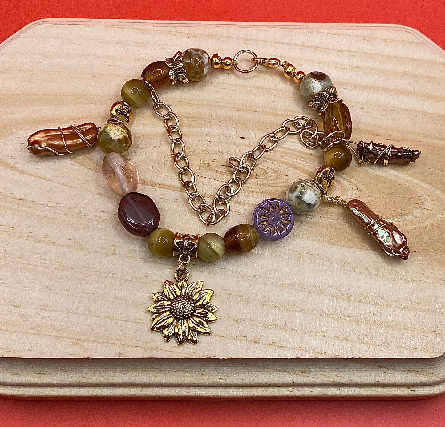 Sunflower w/ freshwater pearls