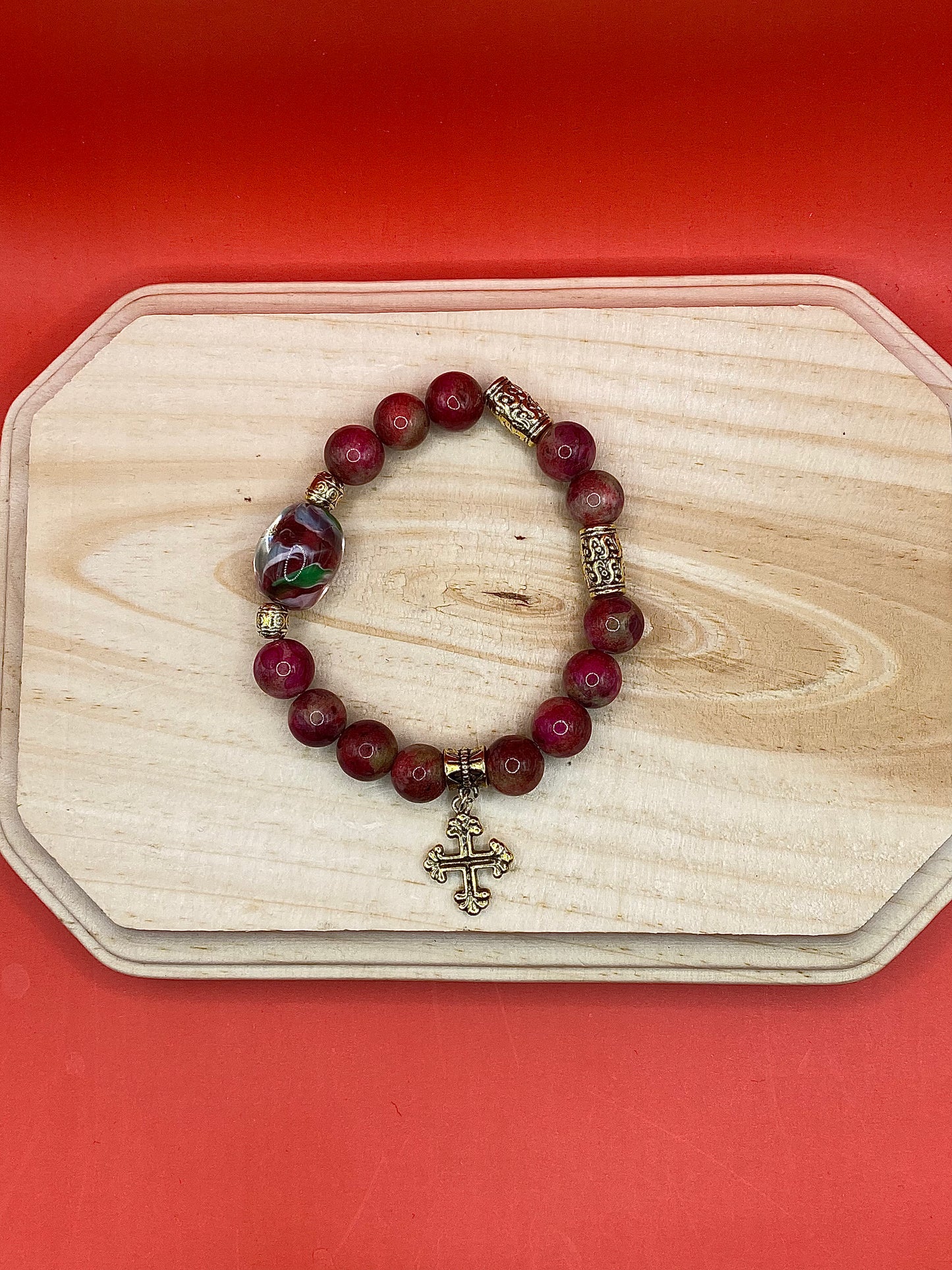 Gold Tan & Pink Cross