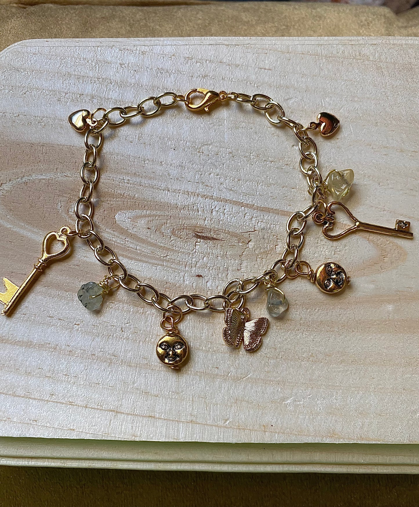 Golden Prehnite Charm Anklet