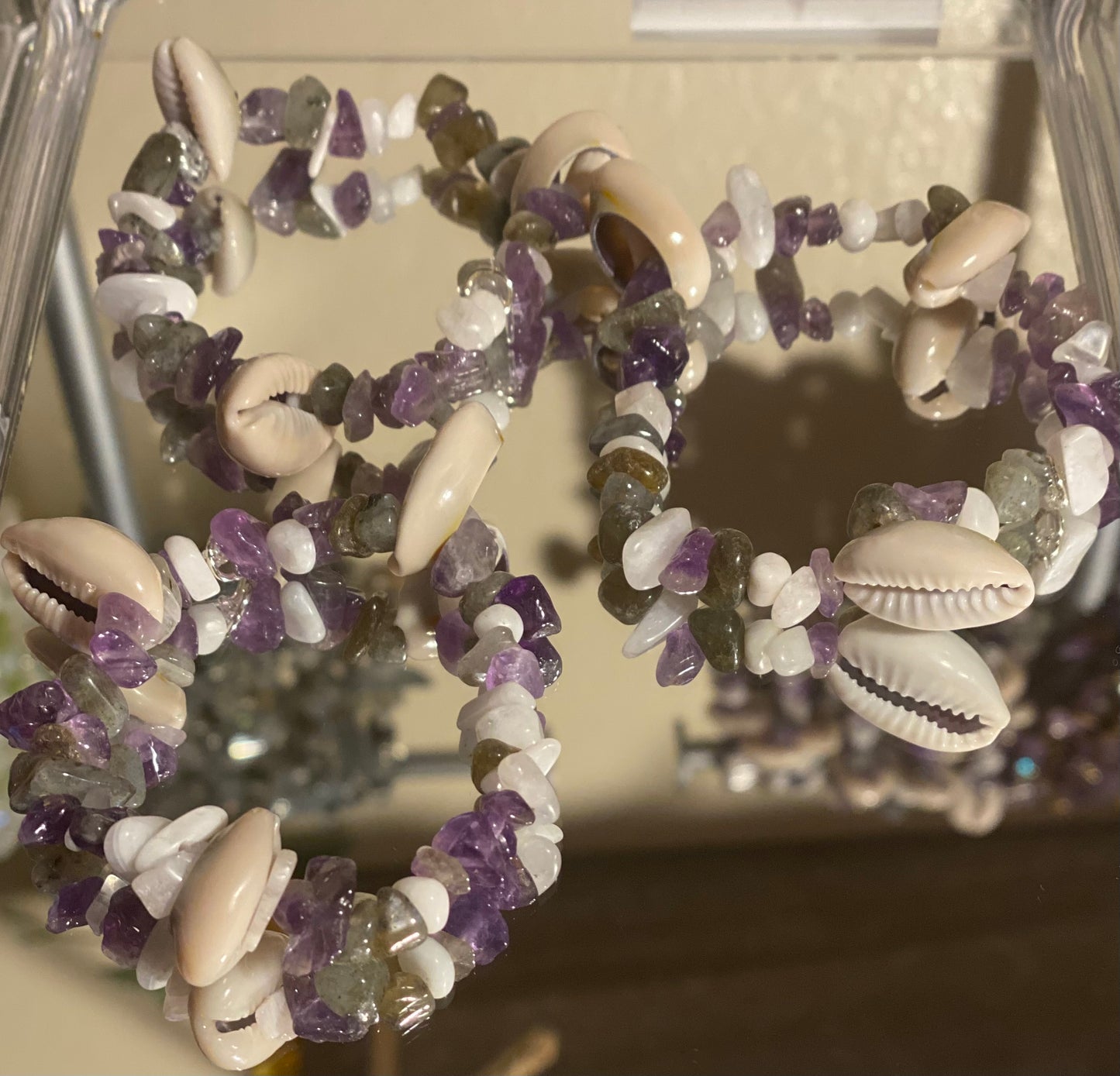 Grey & Amethyst Beads Mix w/ Sea shells