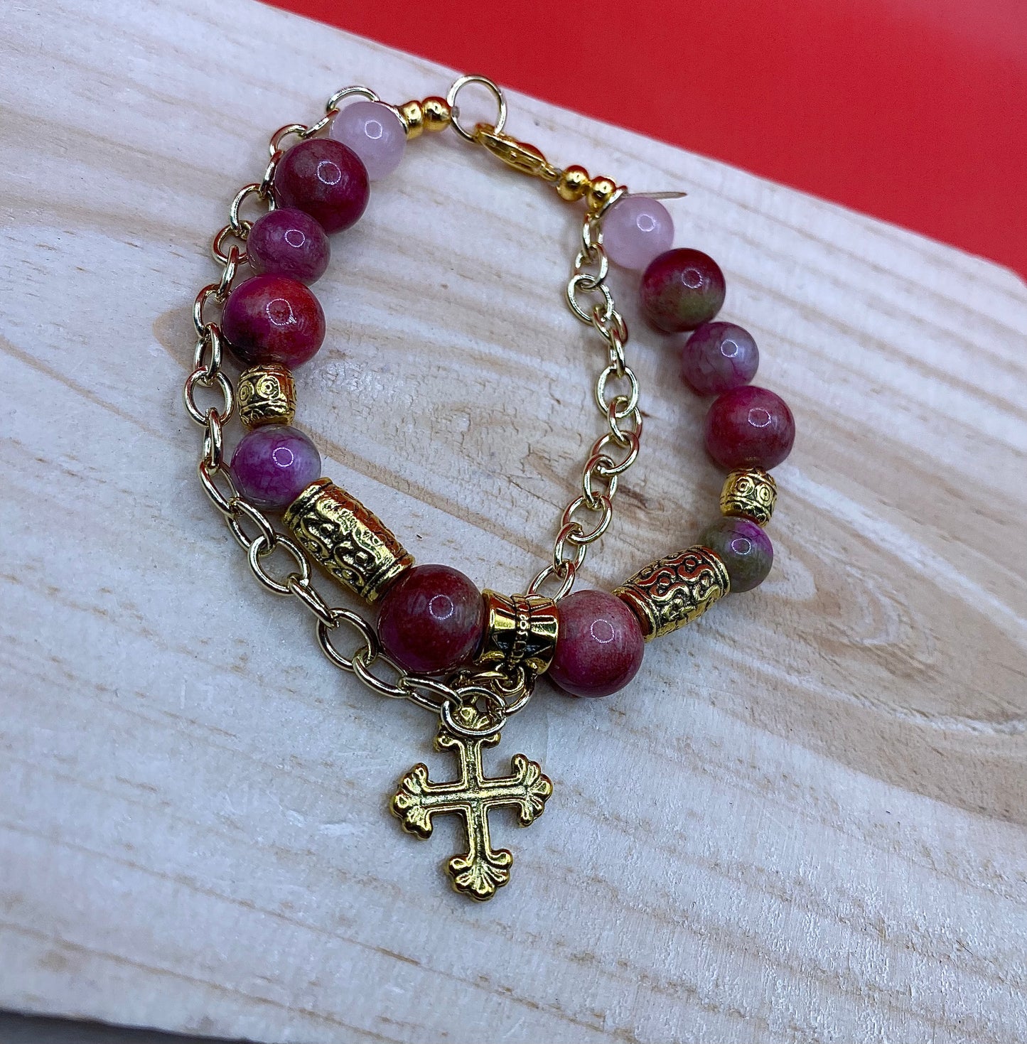 Tan Pink Golden Cross