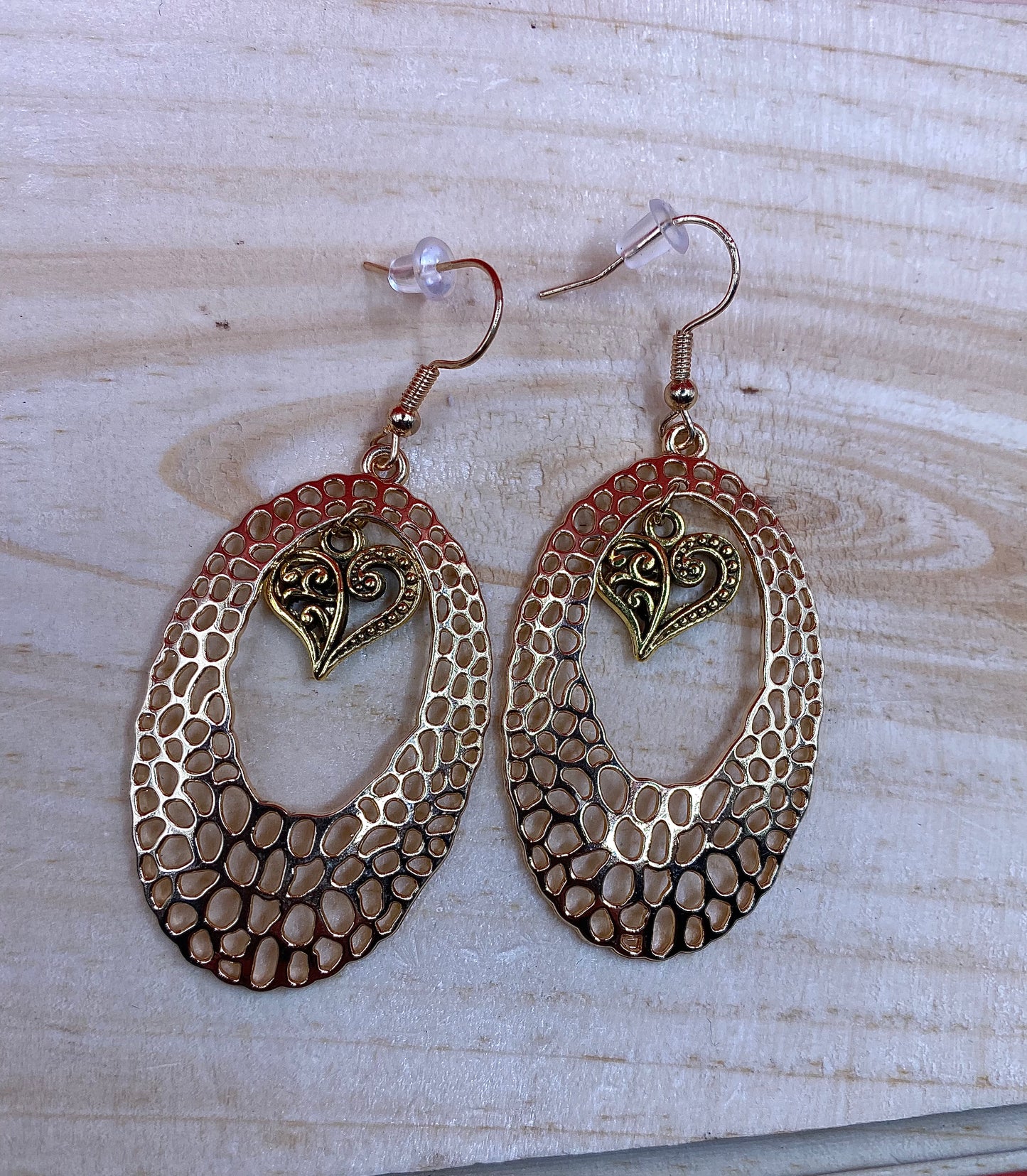 Golden Heart Dangle Earrings