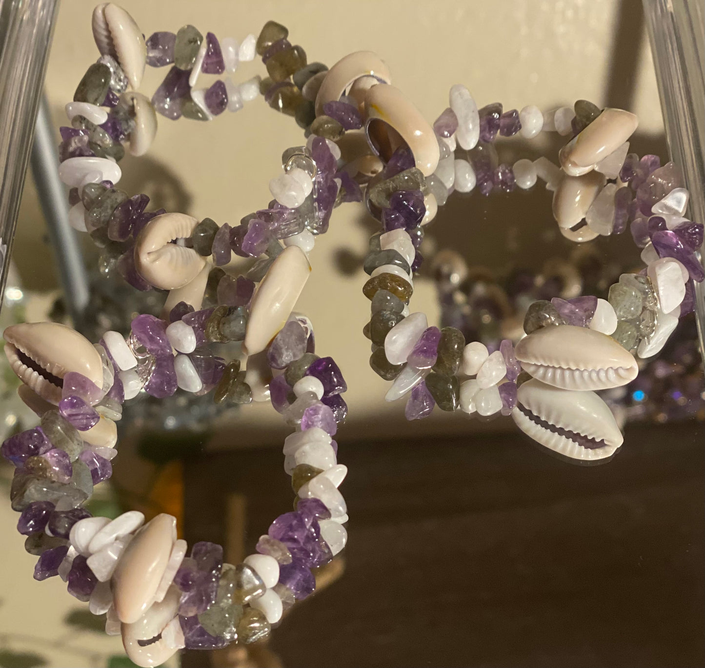 Grey & Amethyst Beads Mix w/ Sea shells