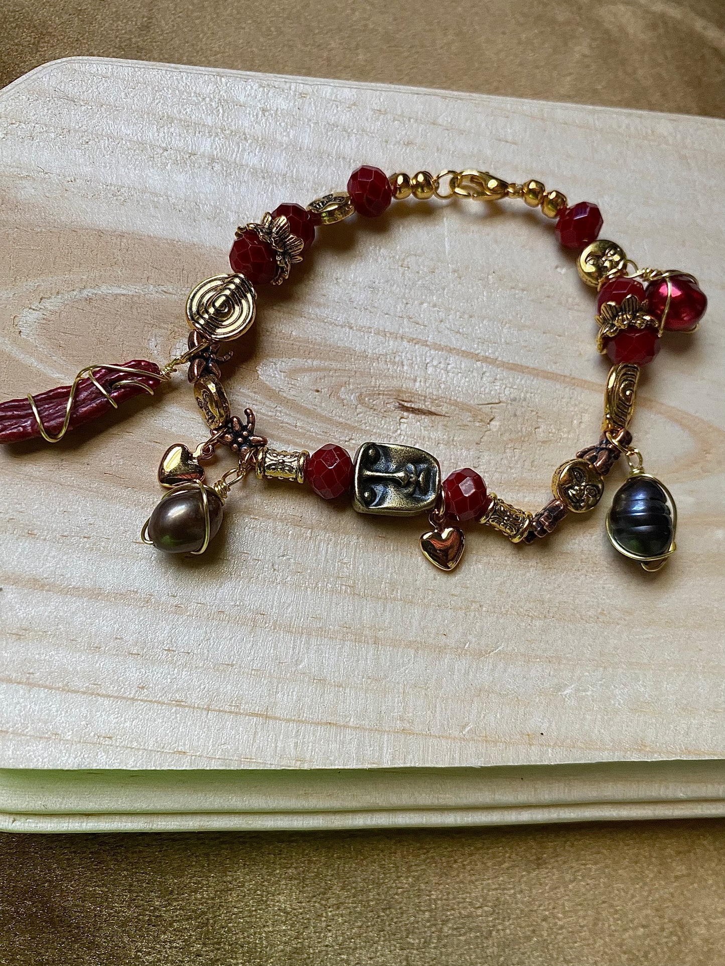 Red Swirl X Face W/ Freshwater Pearls