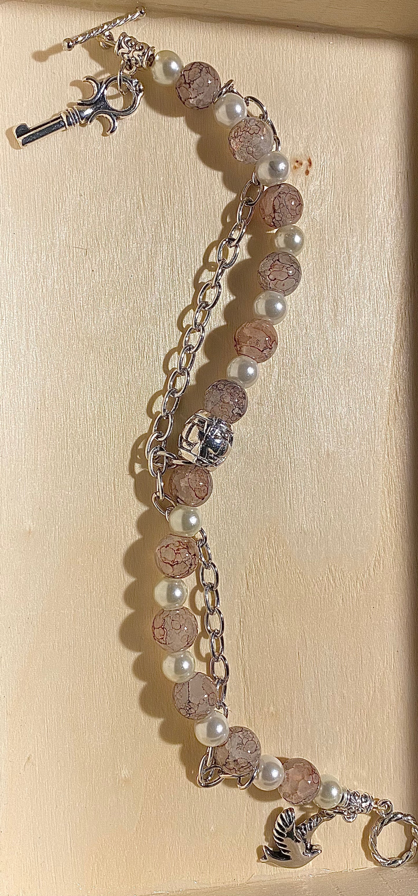 Pearly Moon Cross Bracelet