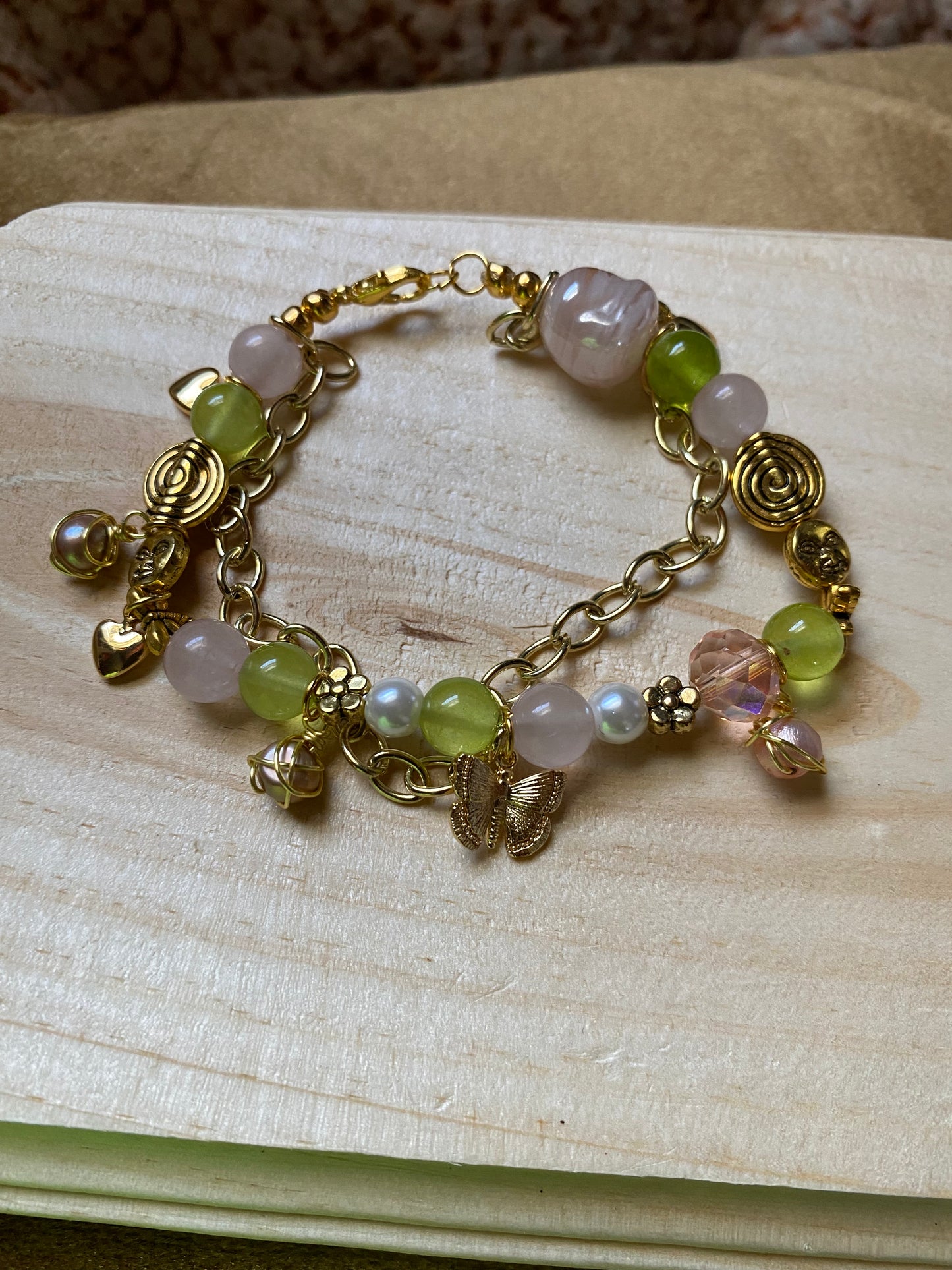Pink x Green Butterfly W/ Freshwater Pearls