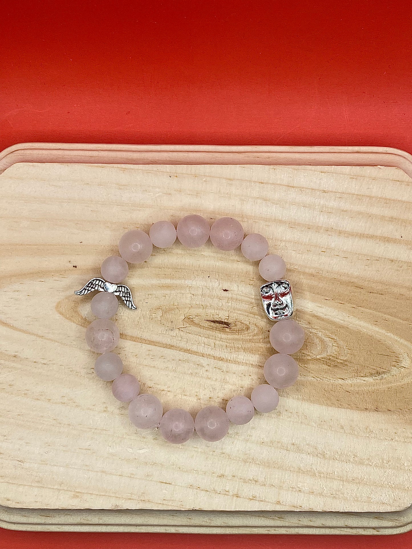 Frosty Rose Quartz W/ Heart Wings & Face