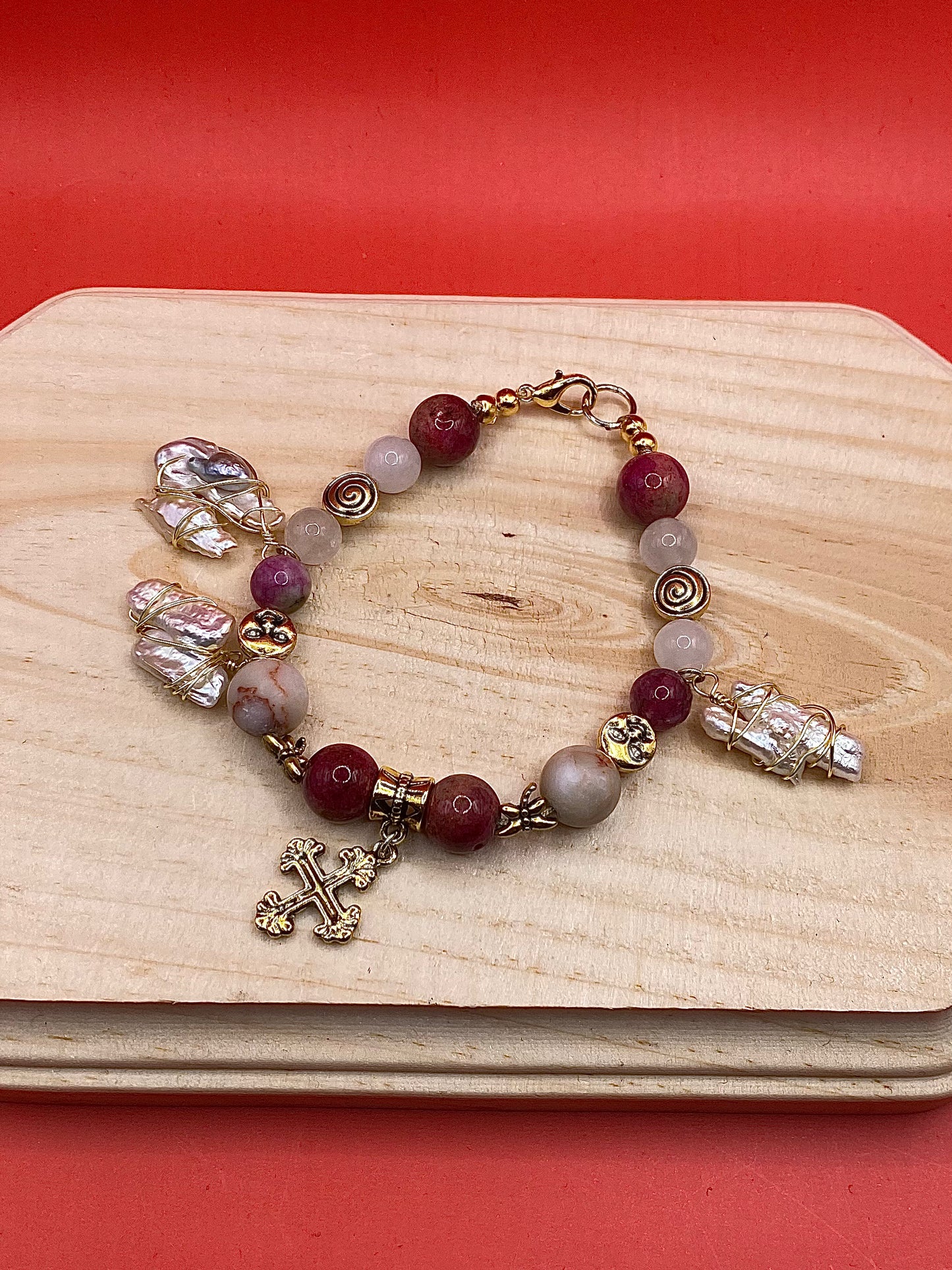 Golden Pink W/ Freshwater pearls