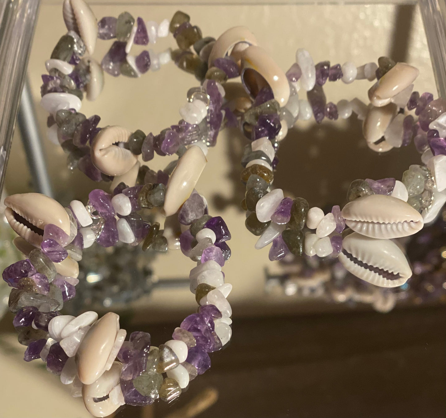 Grey & Amethyst Beads Mix w/ Sea shells