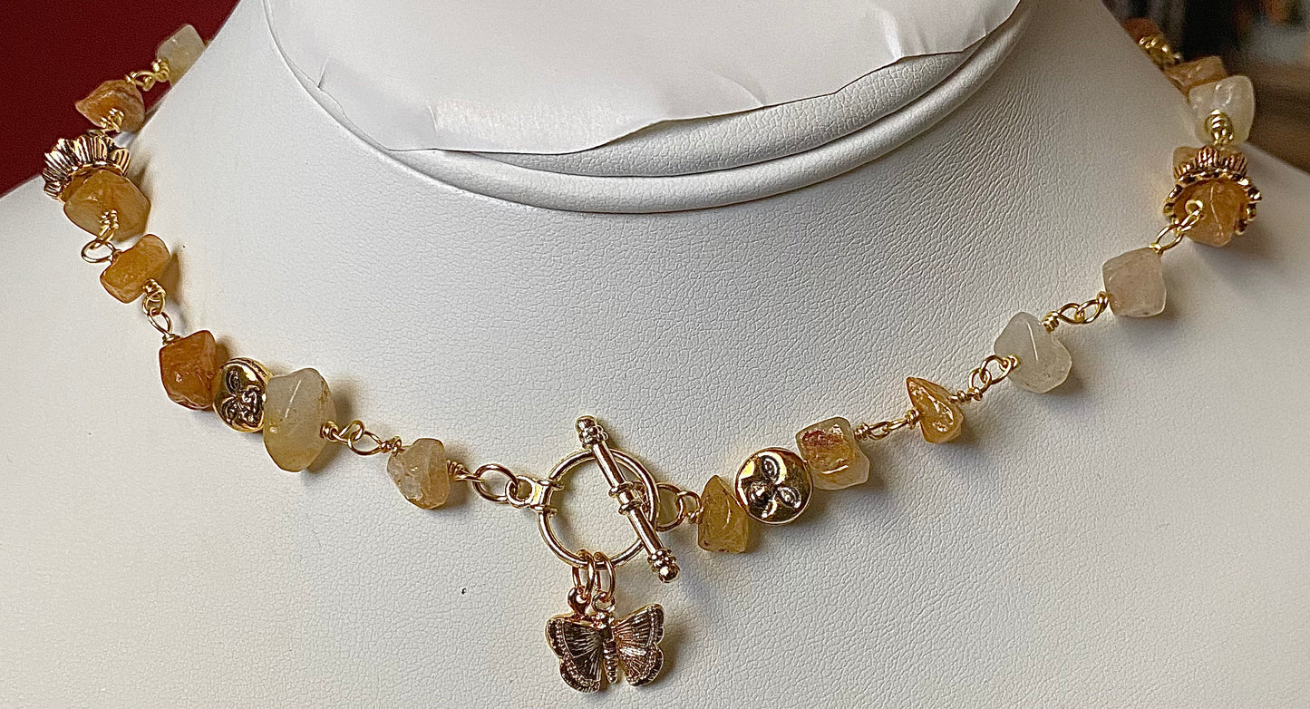 Golden Butterfly Gemstone Choker