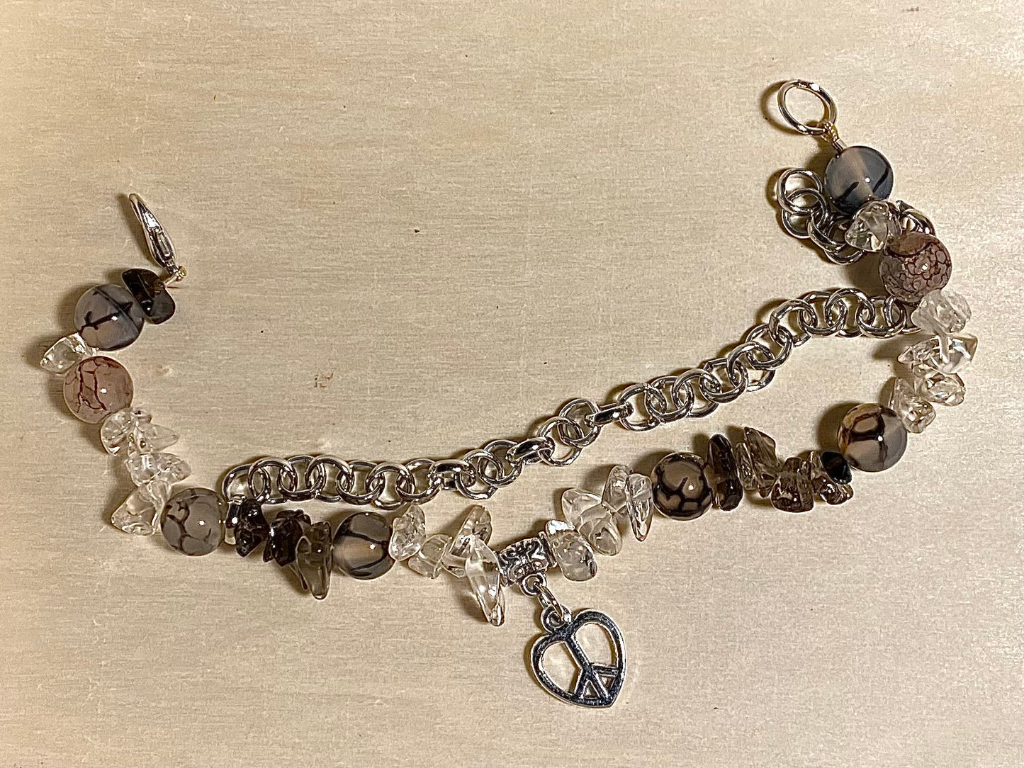 Peace Heart Black& Clear Quartz Bracelet