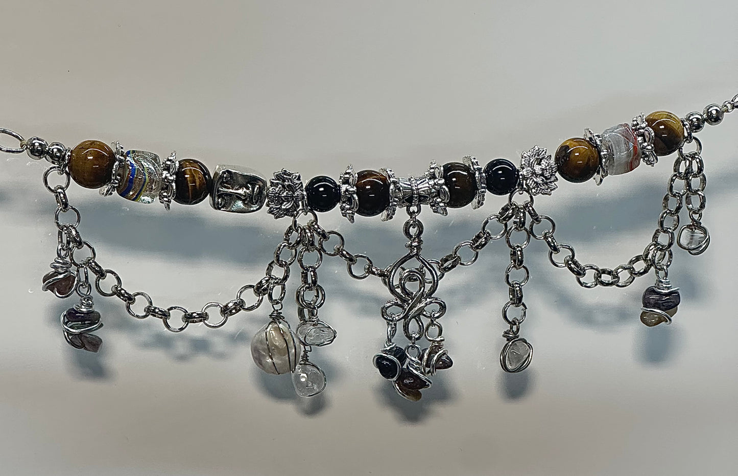 Silver Tiger Eye Charm Bracelet