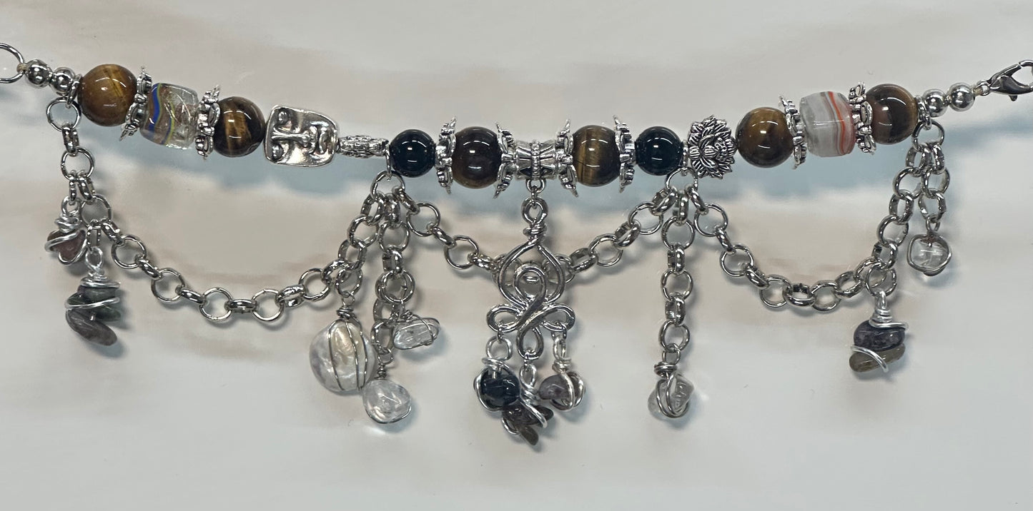 Silver Tiger Eye Charm Bracelet