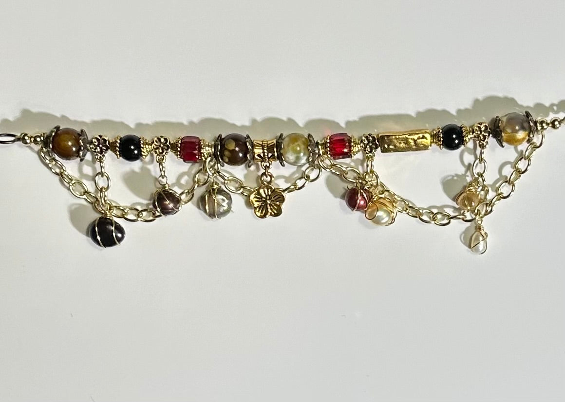 Red & Black Pearl Flower bracelet