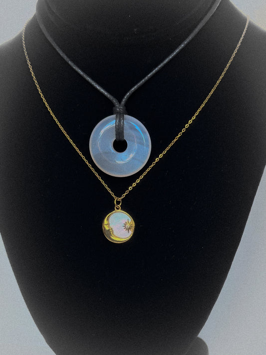 Grey Agate / Sun&Moon Necklace SET