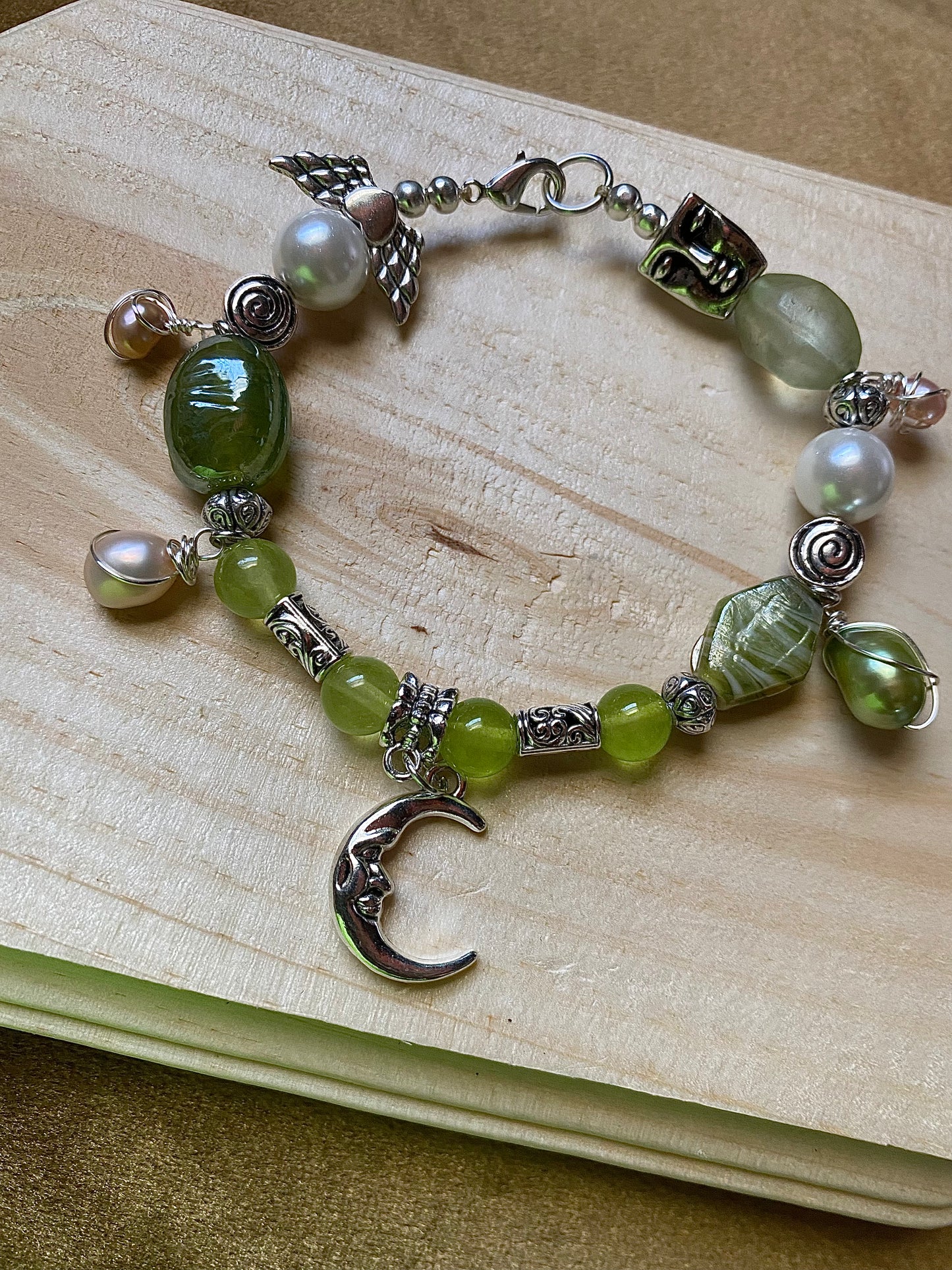Green Moon W/ Freshwater Pearls