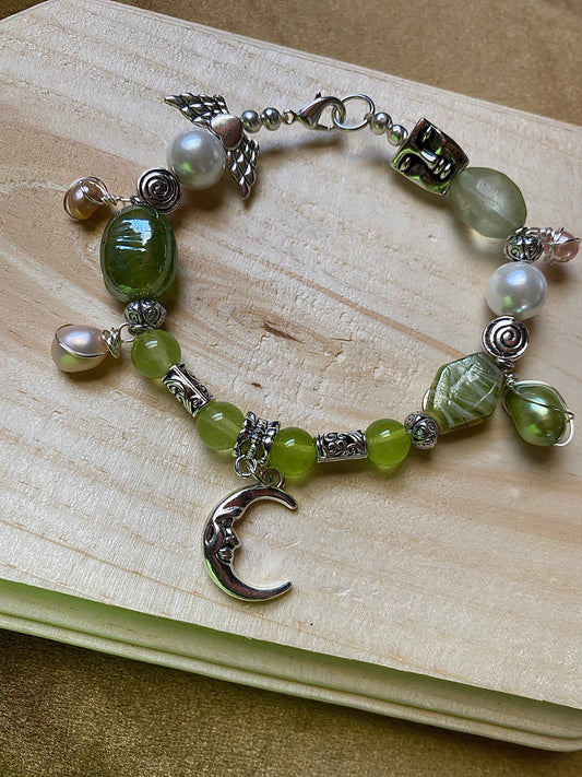 Green Moon W/ Freshwater Pearls