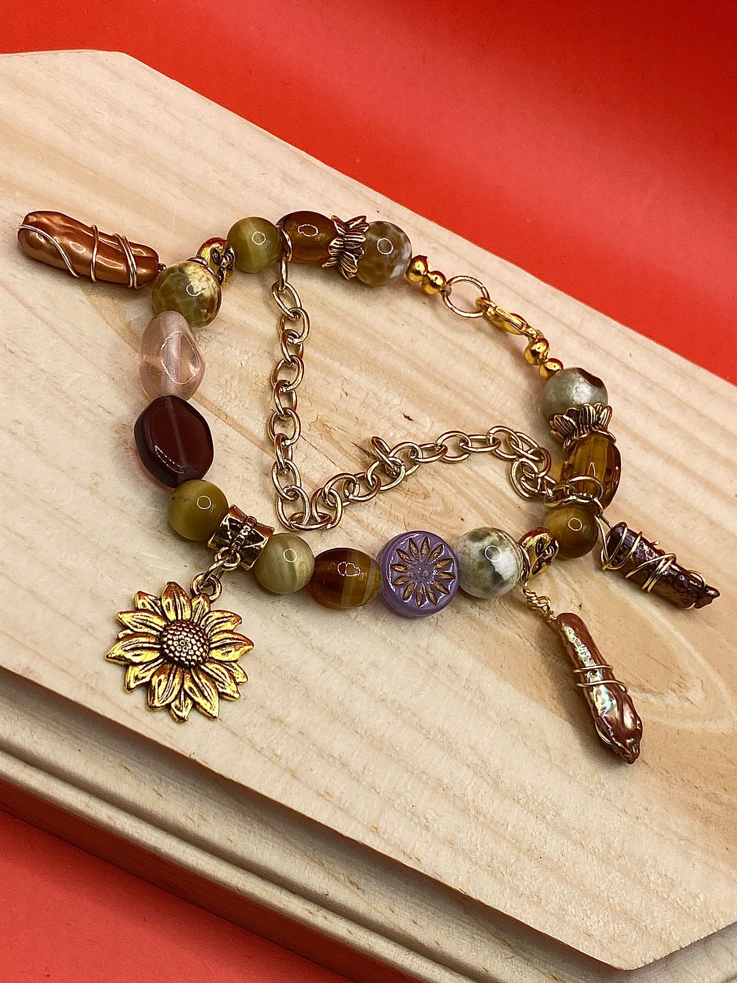 Sunflower w/ freshwater pearls