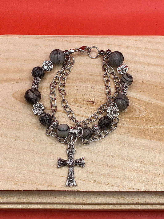 B&W Metallic Cross Double Chained