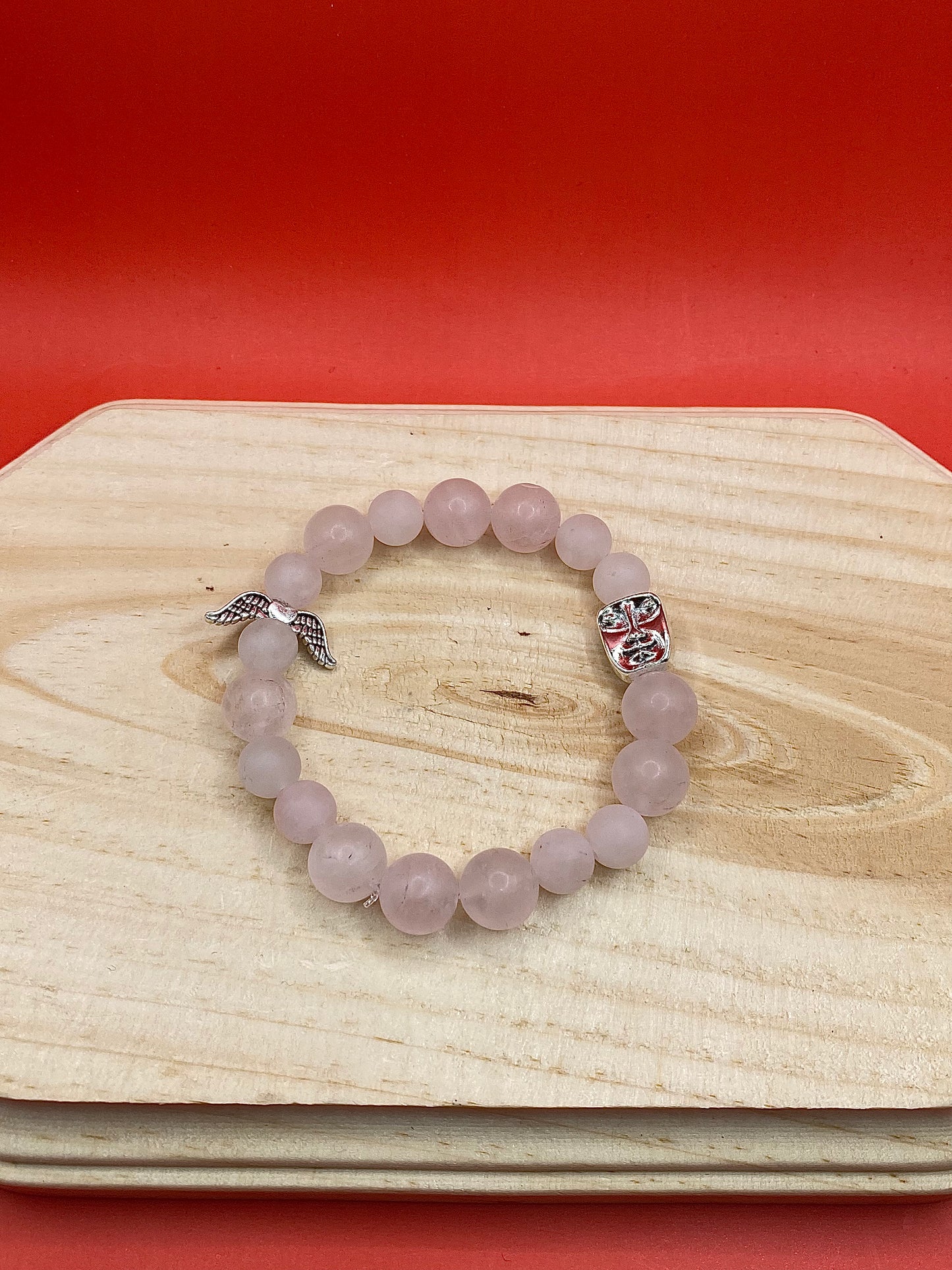 Frosty Rose Quartz W/ Heart Wings & Face