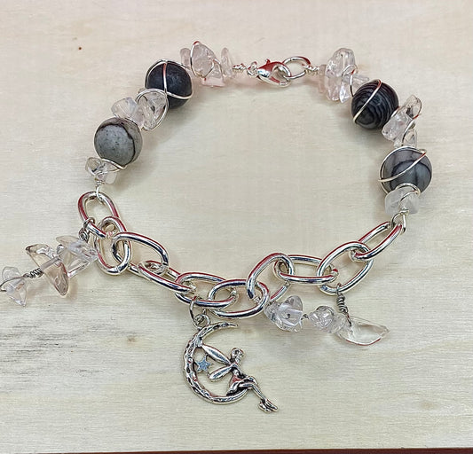 Chunky Chain B&W Crackle Fairy Bracelet
