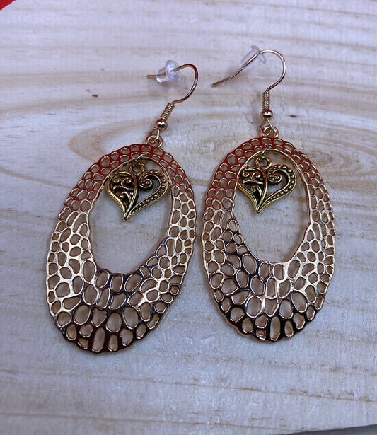 Golden Heart Dangle Earrings