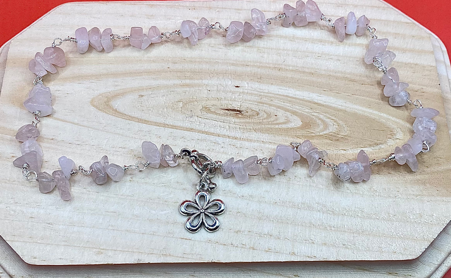 Flower rose quartz choker