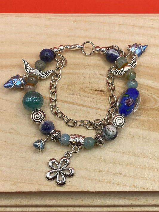 Blue Flower W/Freshwater Pearls