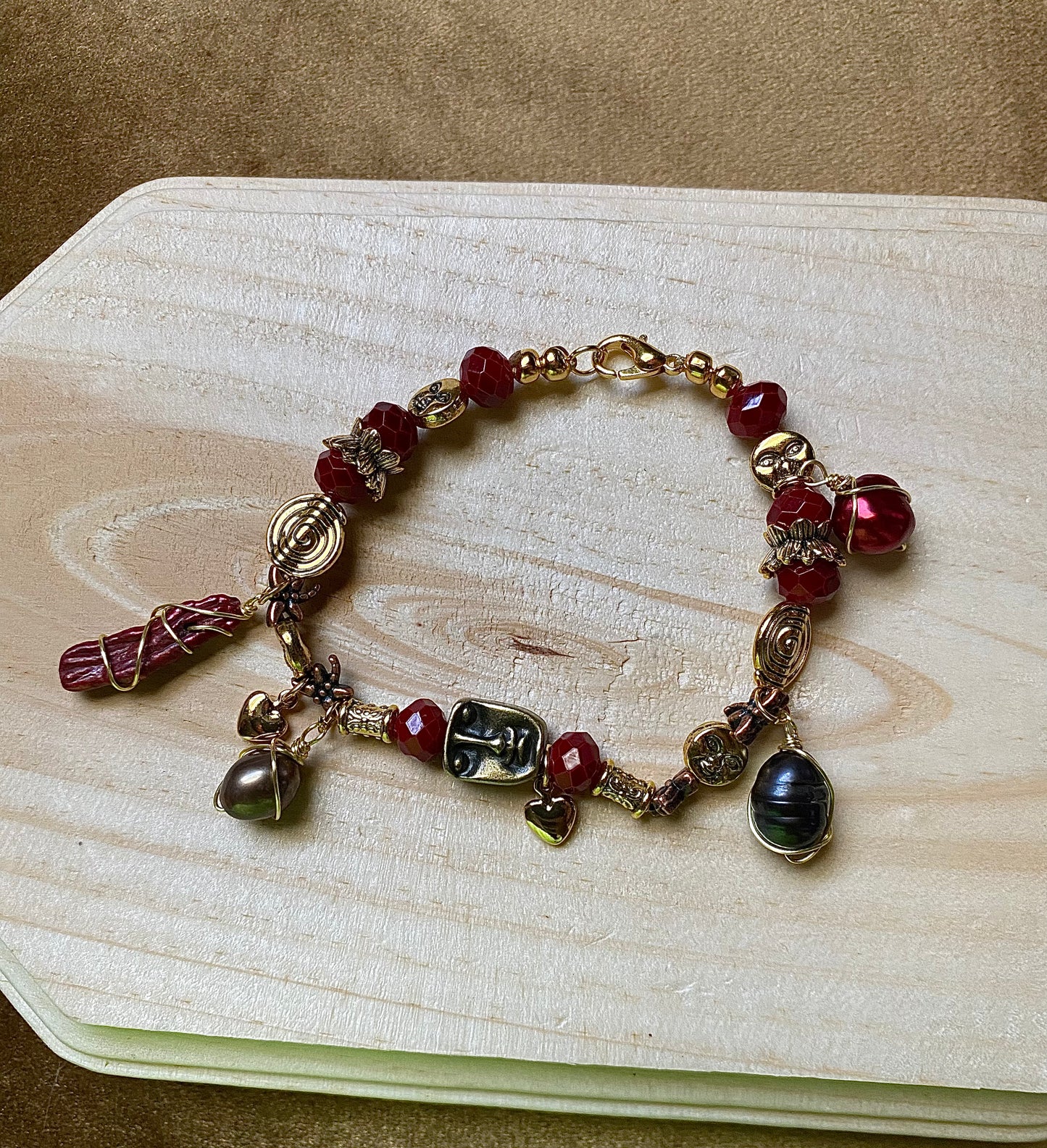 Red Swirl X Face W/ Freshwater Pearls