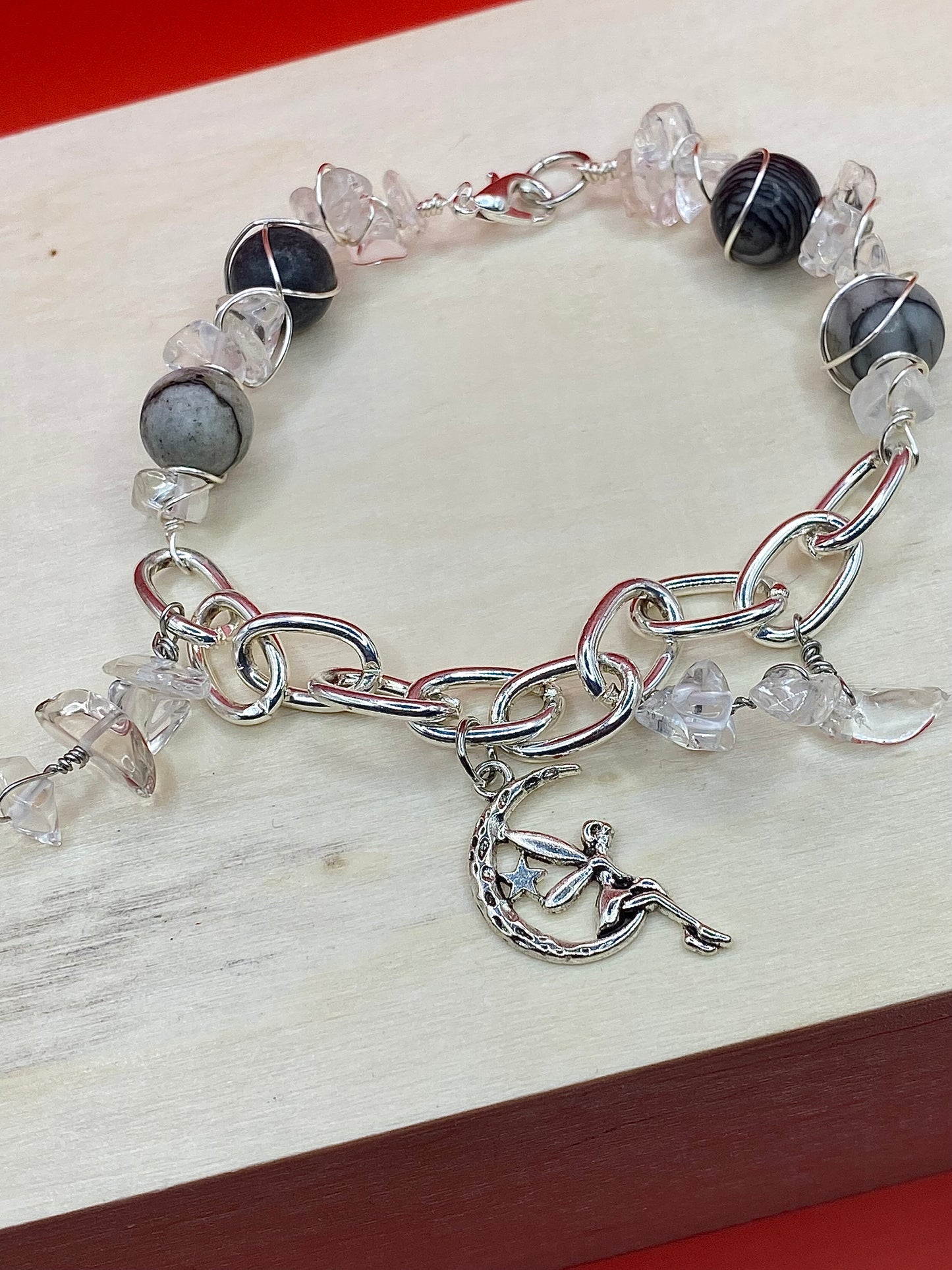 Chunky Chain B&W Crackle Fairy Bracelet