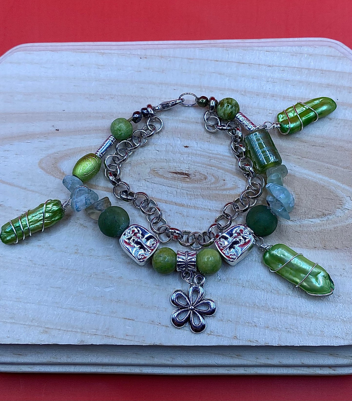 Green Flower W/freshwater Pearls