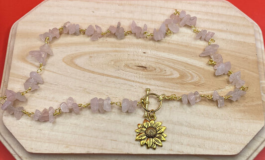 Rose quartz golden choker