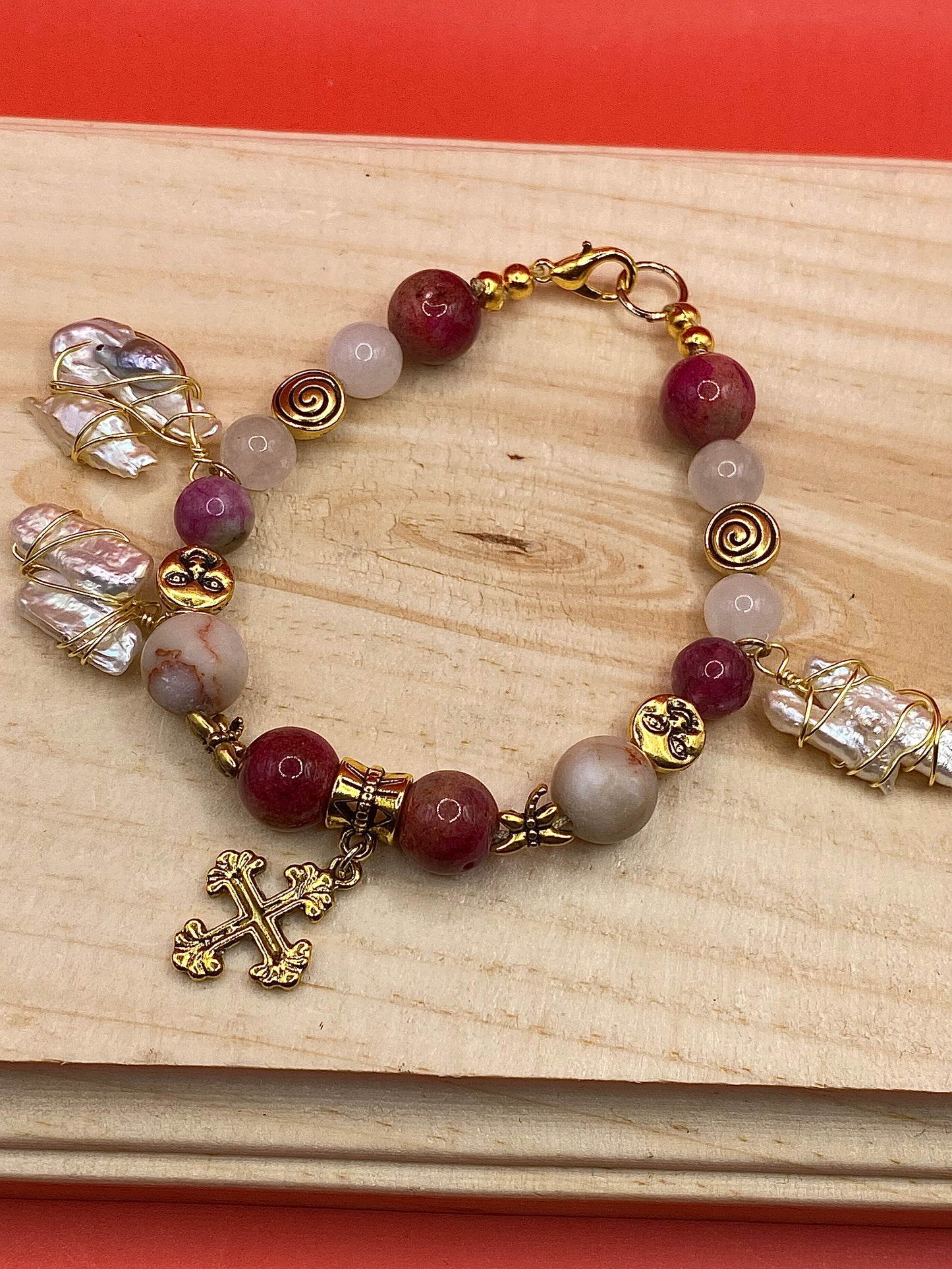 Golden Pink W/ Freshwater pearls