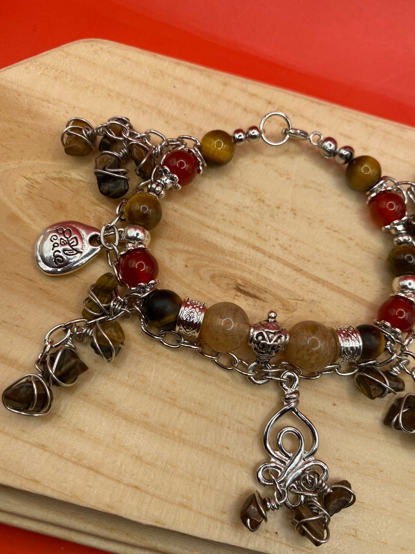 Silver Tiger Eye & Red Beads