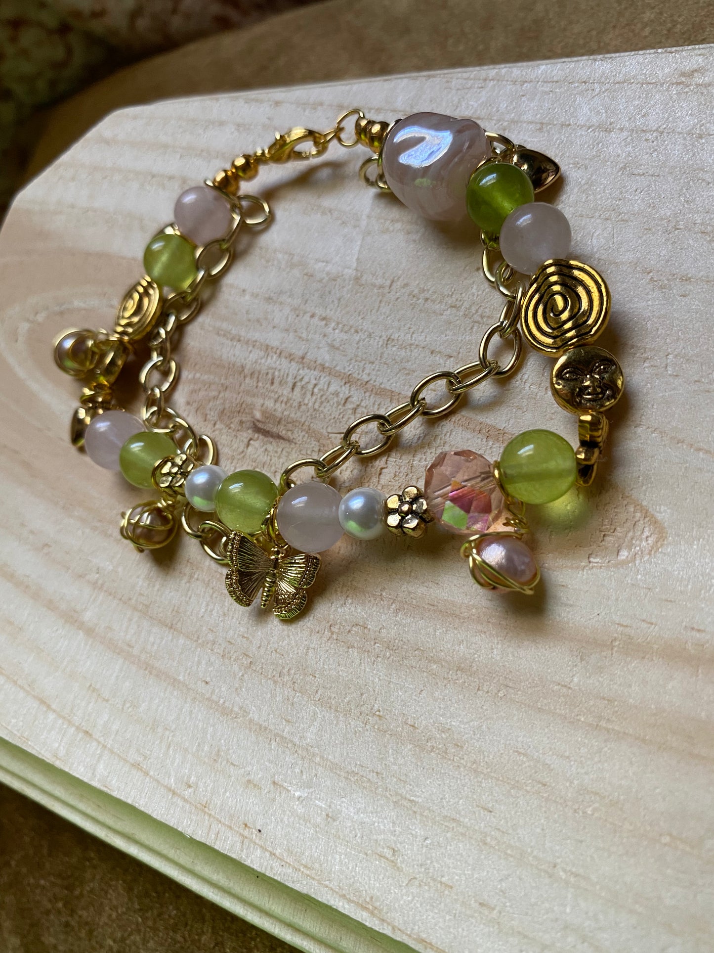 Pink x Green Butterfly W/ Freshwater Pearls