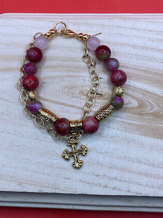 Tan Pink Golden Cross