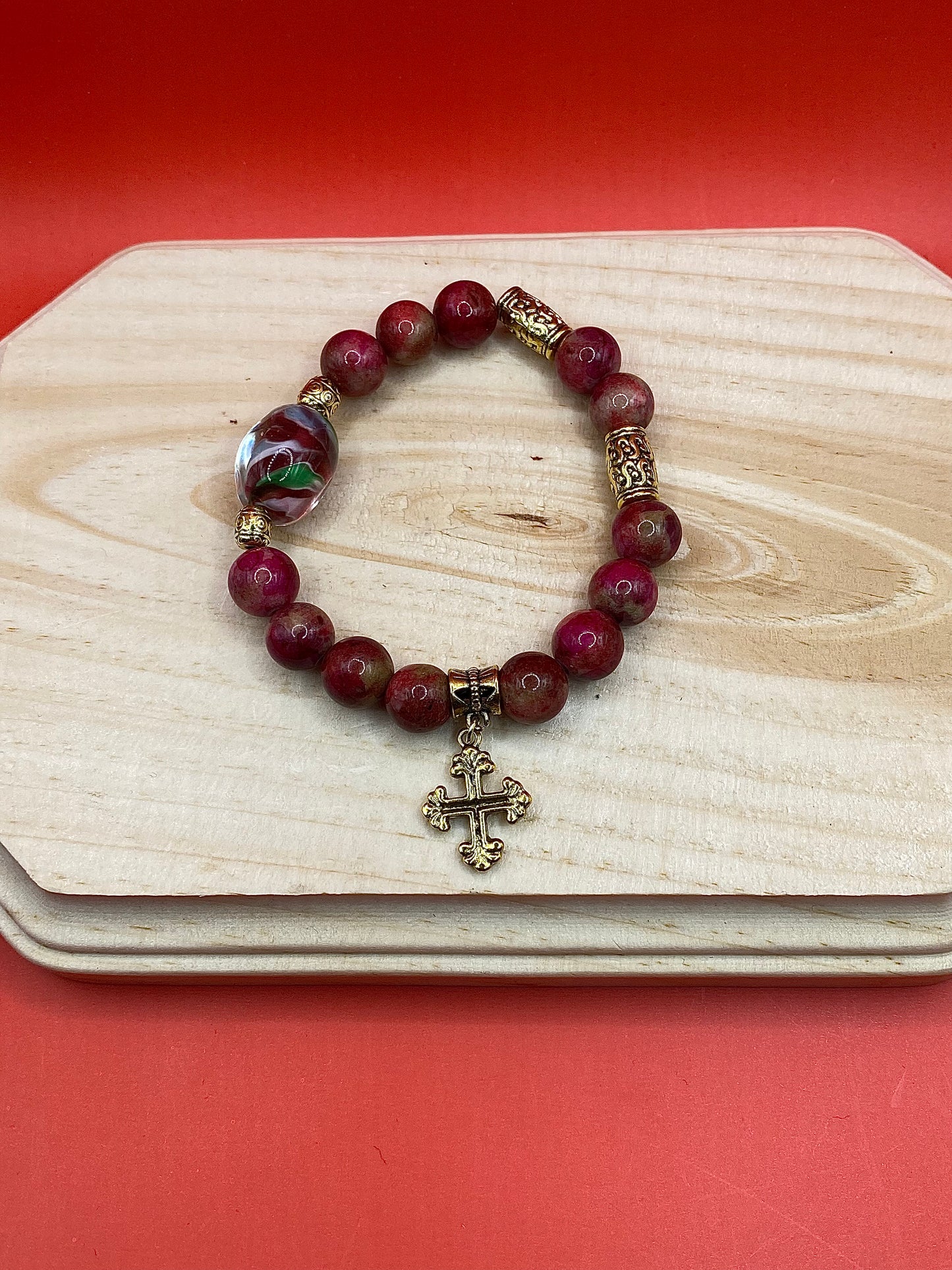 Gold Tan & Pink Cross