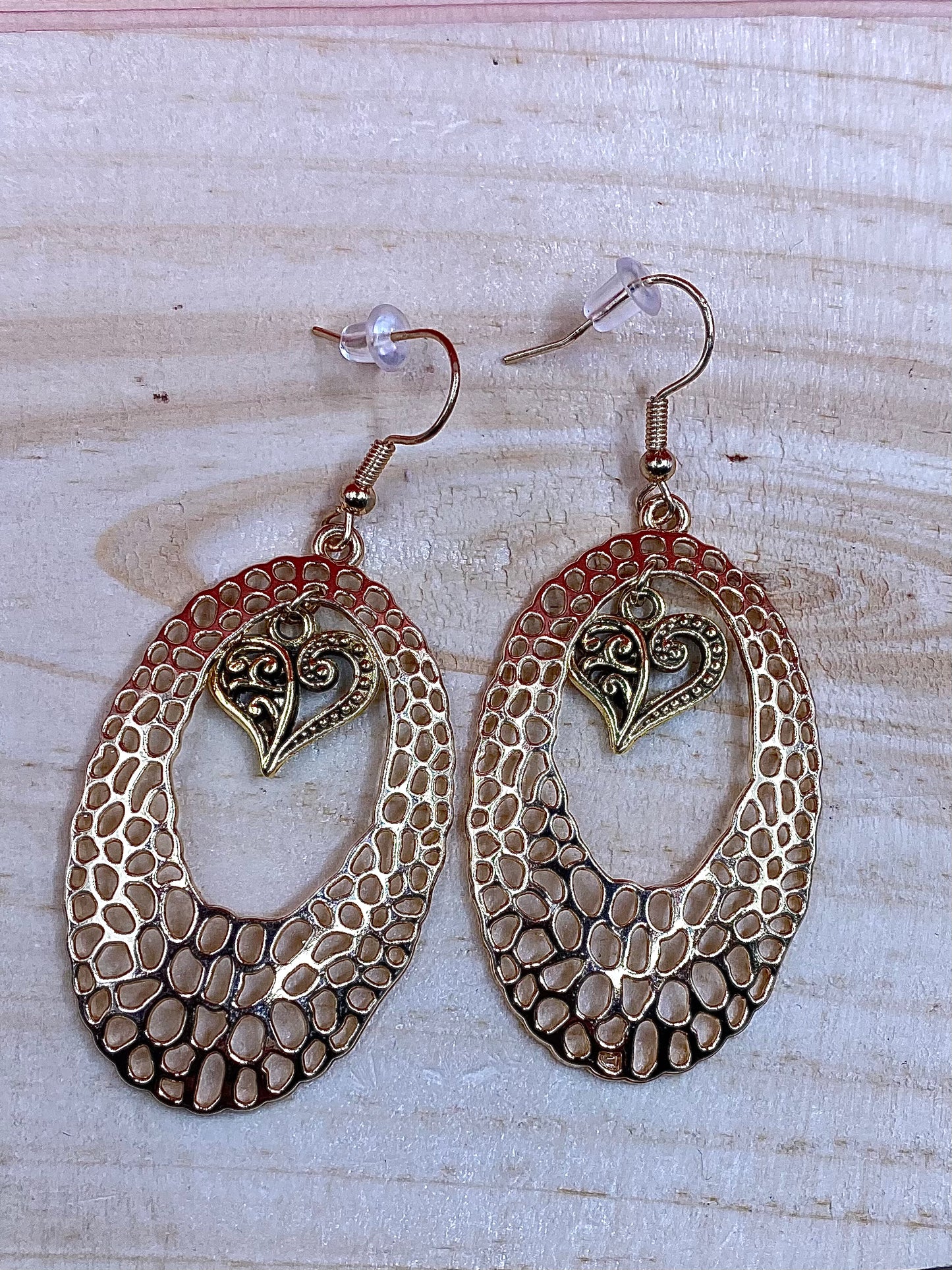 Golden Heart Dangle Earrings