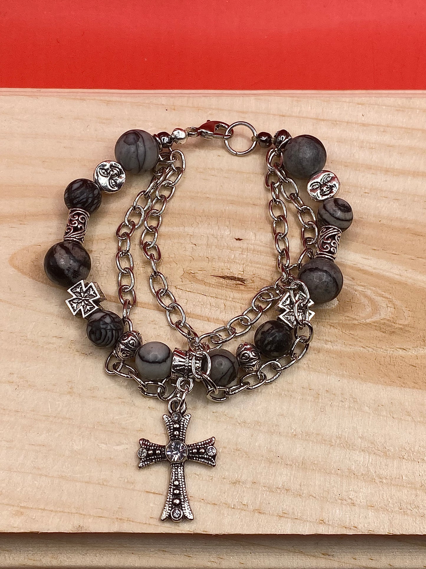 B&W Metallic Cross Double Chained