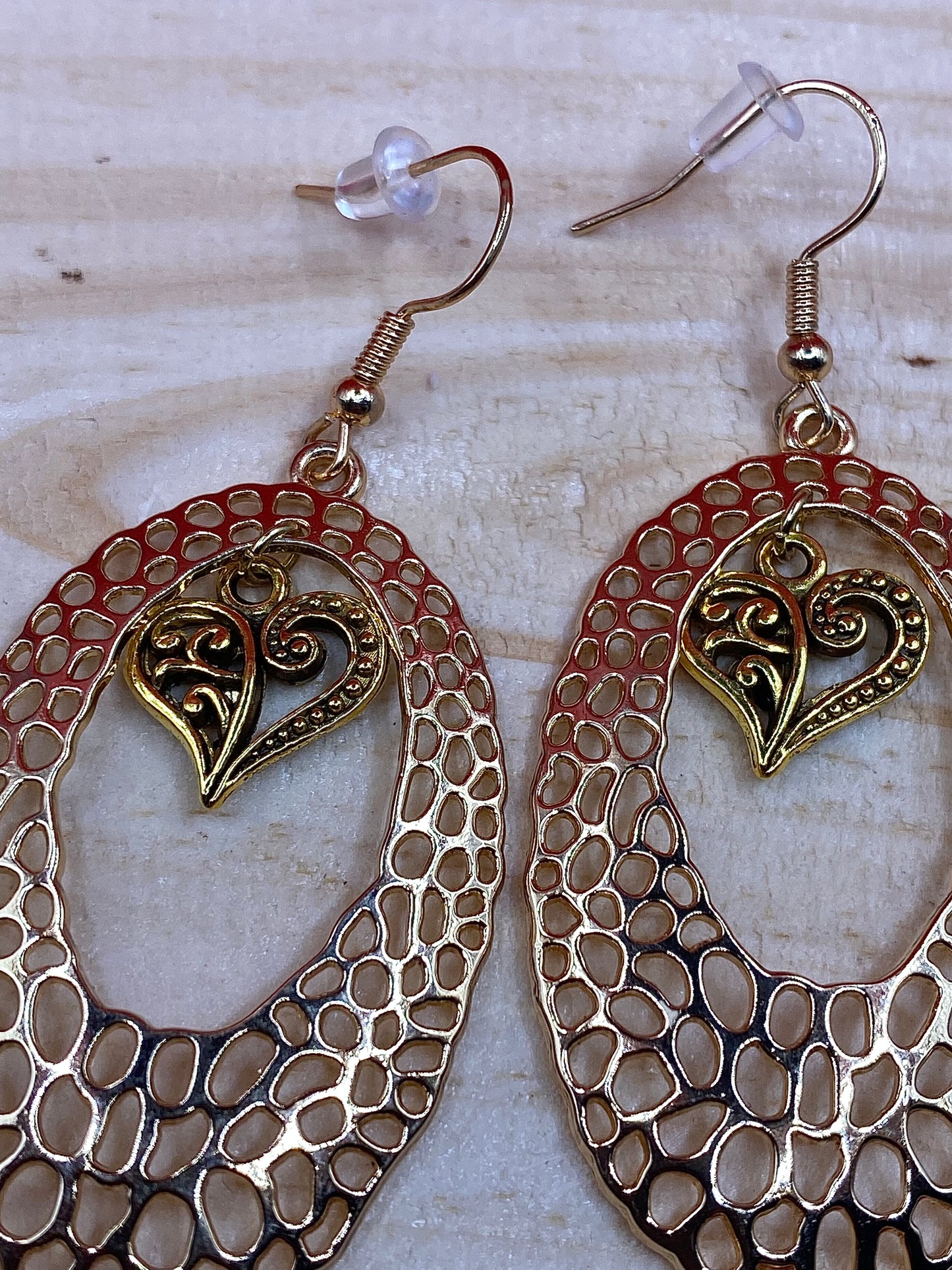 Golden Heart Dangle Earrings